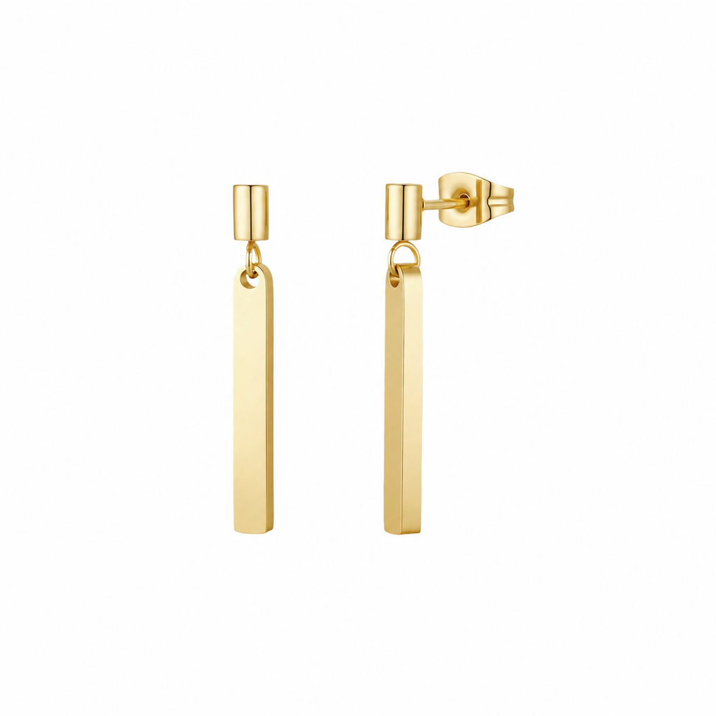Gold Drop Earrings | Minimalist Bar Earrings 18K PVD | M•RK